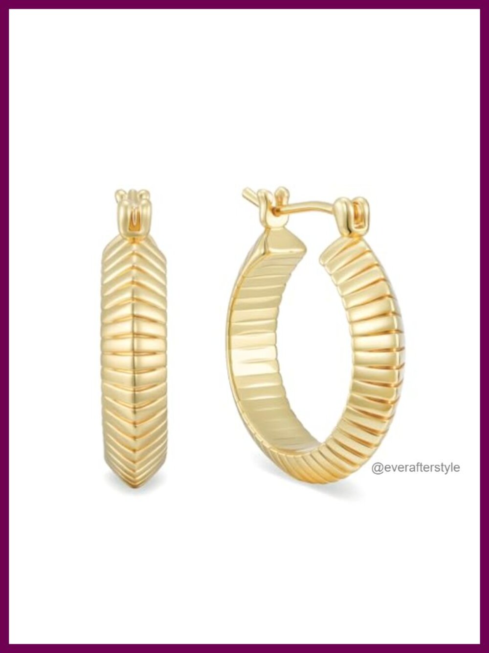 14K Gold Plated Chunky Hoop Earrings Textured Ribbed Huggie 22mm